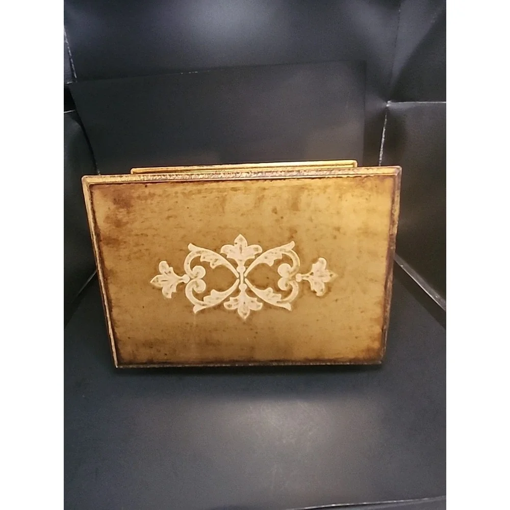 Vintage Goldtone Gilt Wood Musical‎ Florentine Style Jewelry Box 5